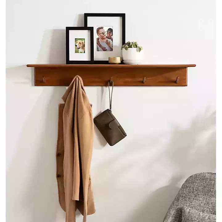Walnut Wood Alia Shelf with Hooks