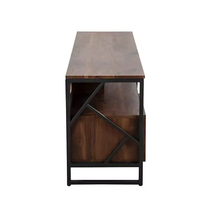 Walnut Wood and Black Steel Media Stand