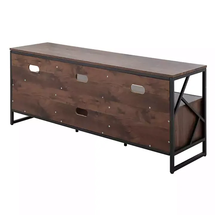 Walnut Wood and Black Steel Media Stand