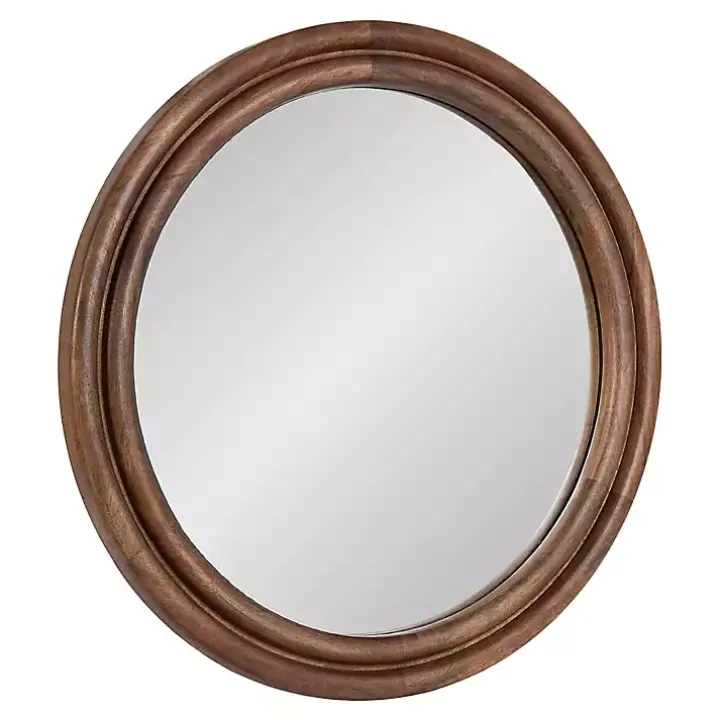 Walnut Wood Ribbed Round Wall Mirror