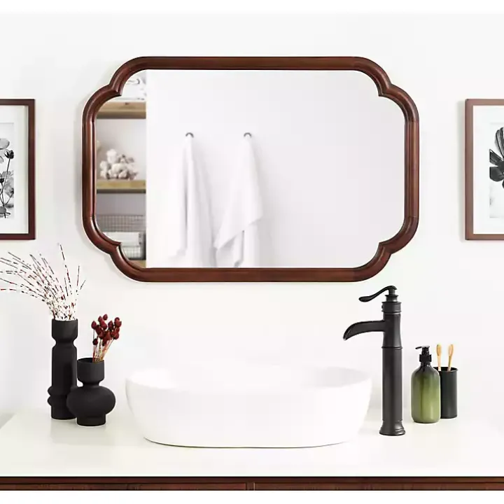 Walnut Wood Scallop Wall Mirror