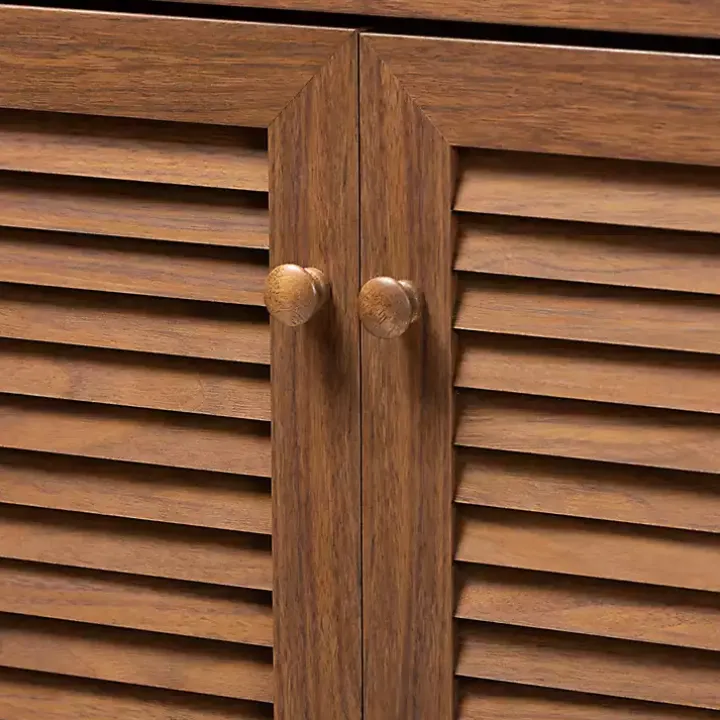 Walnut Wood 11-Shelf Paneled Shoe Cabinet