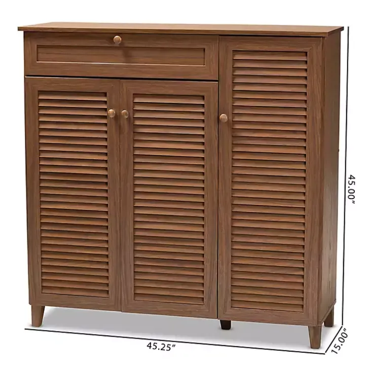 Walnut Wood 11-Shelf Paneled Shoe Cabinet