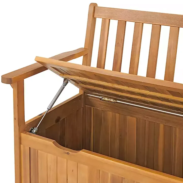 Warm Acacia Wood Slatted Outdoor Storage Bench