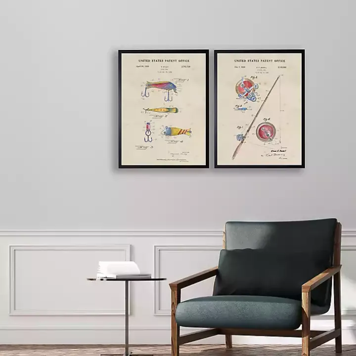 Watercolor Fish and Lure Patent Framed Art Print