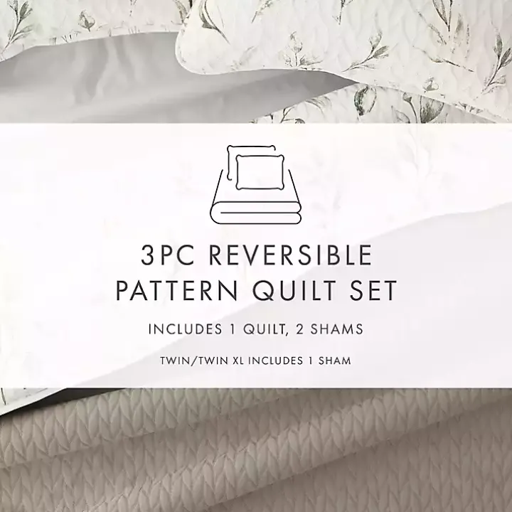 Watercolor Leaves Reversible 3-pc. Queen Quilt Set