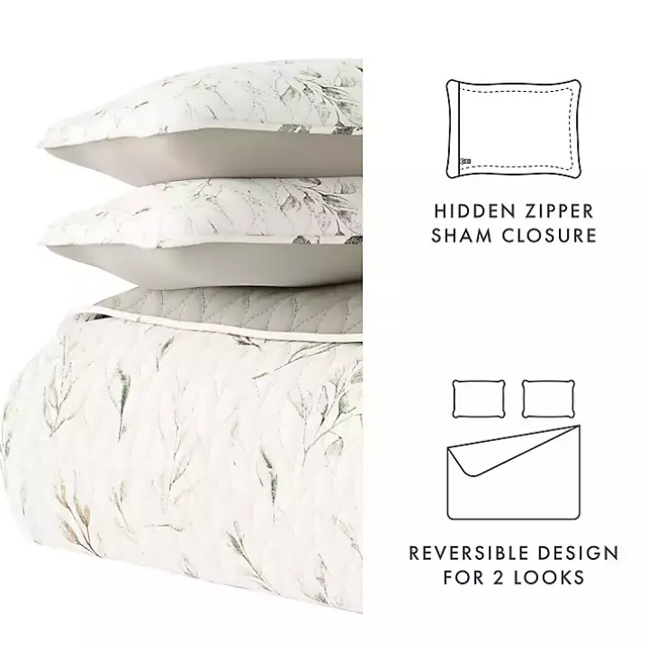 Watercolor Leaves Reversible 3-pc. King Quilt Set