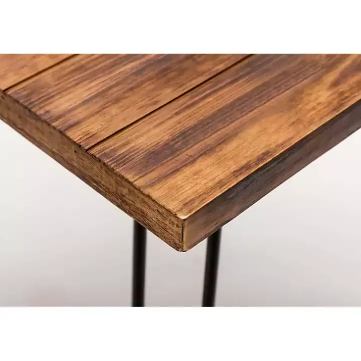 Weather Fir Wood and Hairpin Legs Accent Table