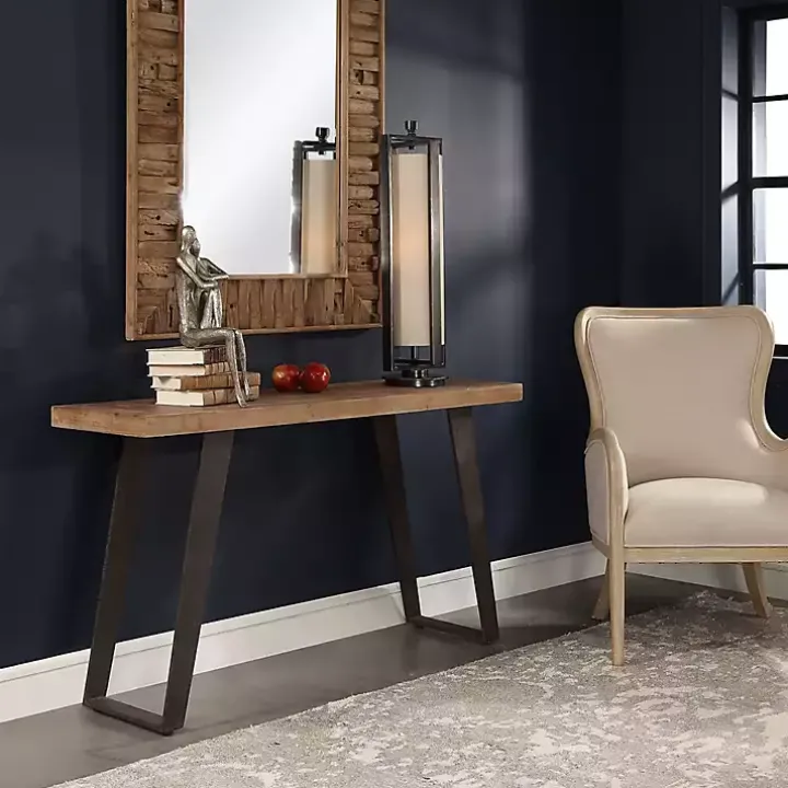 Weathered Oak and Metal Console Table