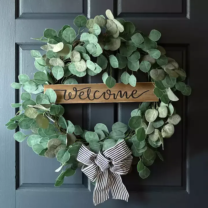 Welcome Bow Eucalyptus Wreath, 24 in.