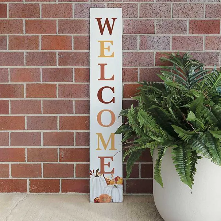Welcome Floral Pumpkins Fall Porch Board