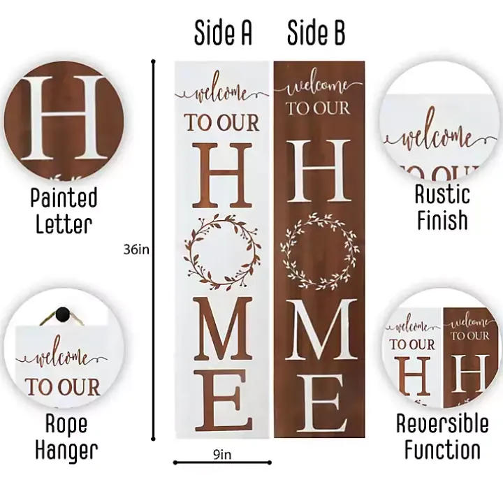 Welcome to Our Home Wreath Two-Sided Porch Board