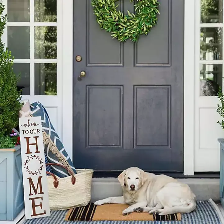 Welcome to Our Home Wreath Two-Sided Porch Board