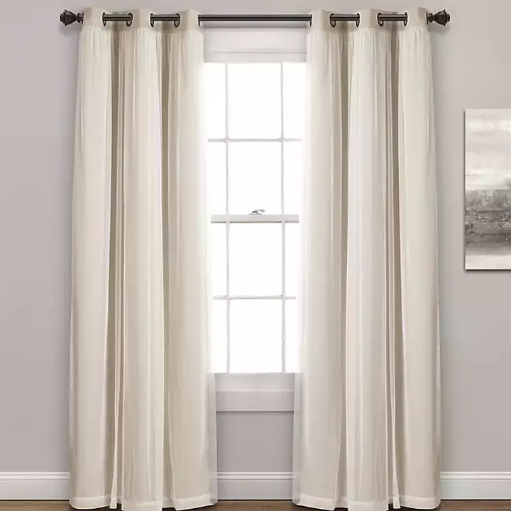 Wheat Curtain Panel Set with Overlay, 120 in.