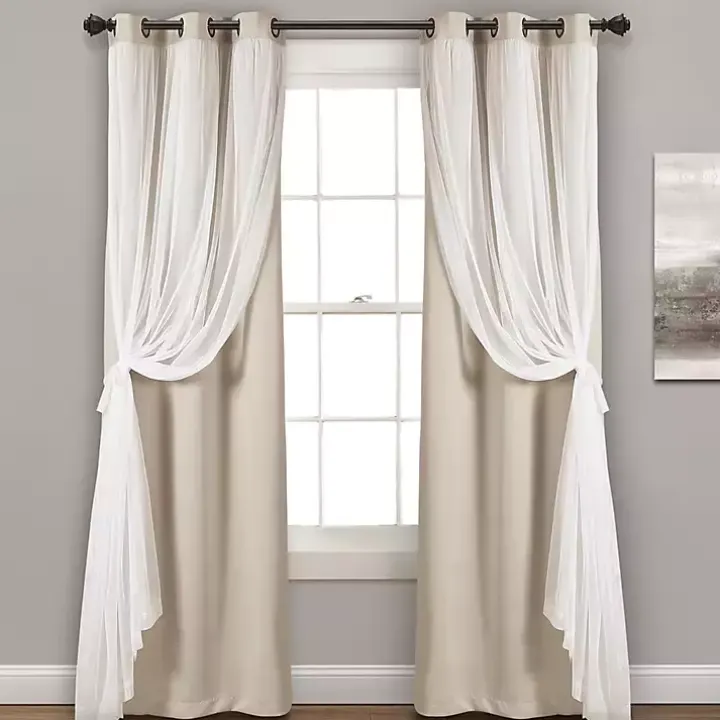 Wheat Curtain Panel Set with Overlay, 120 in.