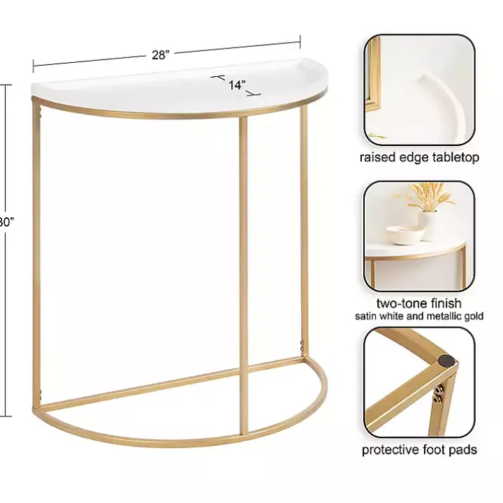 White & Gold Half Moon Dorrah Accent Table