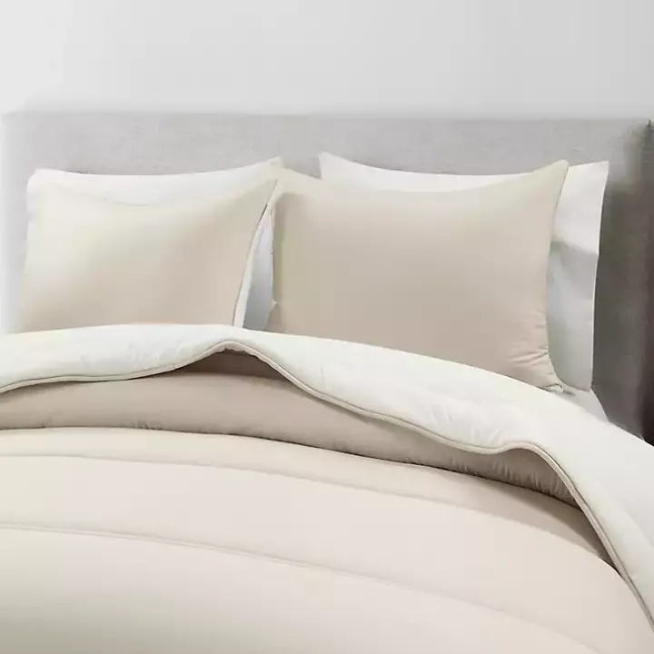 White & Tan Reversible 3-pc. King Comforter Set