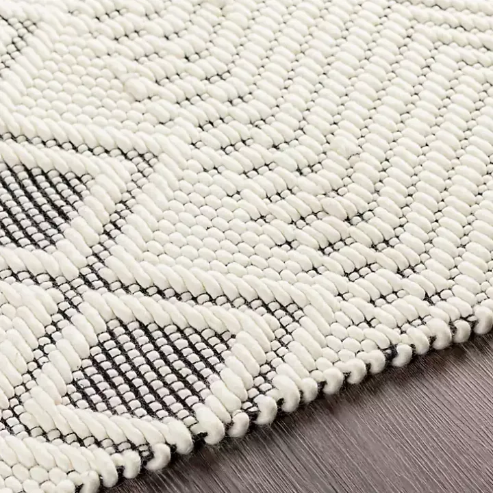 White and Black Diamond Tassel Wool Area Rug, 8x10