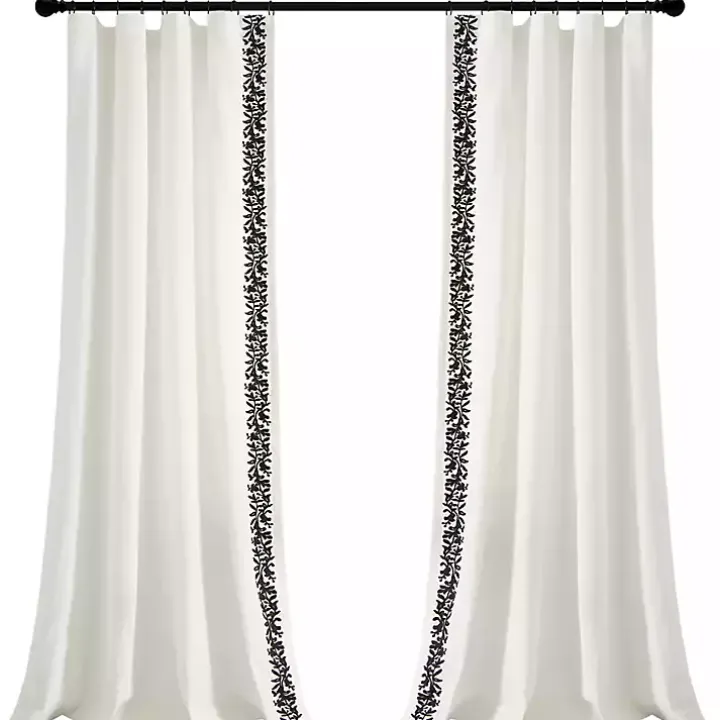 White and Black Embroidered Curtain Panel, 84 in.