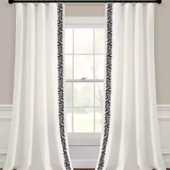 White and Black Embroidered Curtain Panel, 84 in.