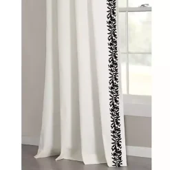 White and Black Embroidered Curtain Panel, 84 in.