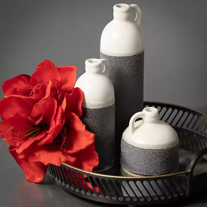 White and Black Two-Toned Ceramic Vases, Set of 3