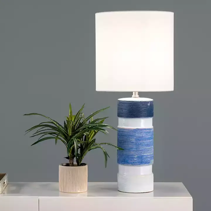 White and Blue Large Stripe Table Lamp