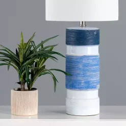 White and Blue Large Stripe Table Lamp