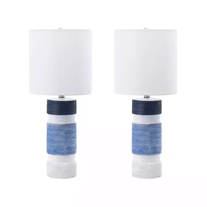 White and Blue Large Stripe Table Lamp