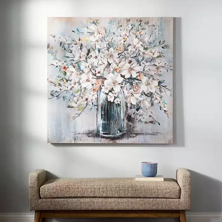 White and Blue Soft Floral Canvas Art Print