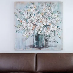 White and Blue Soft Floral Canvas Art Print