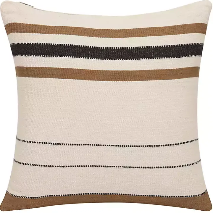 White and Brown Striped Pillow