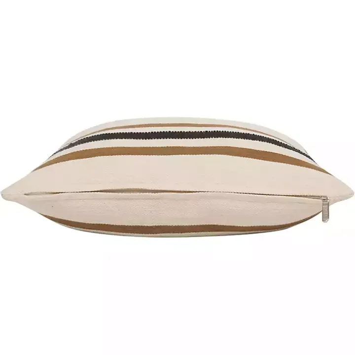 White and Brown Striped Pillow