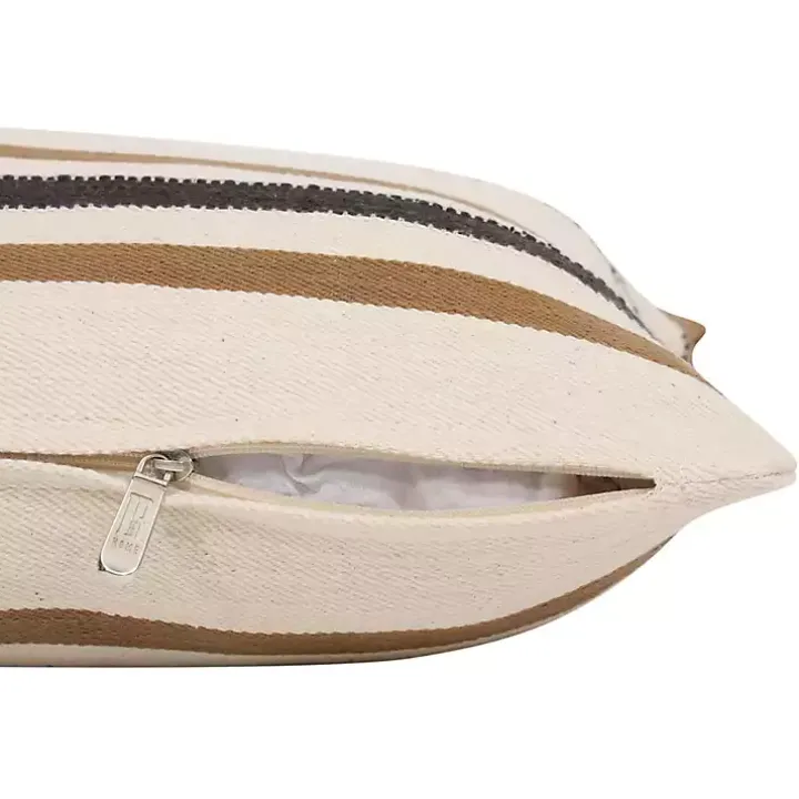 White and Brown Striped Pillow