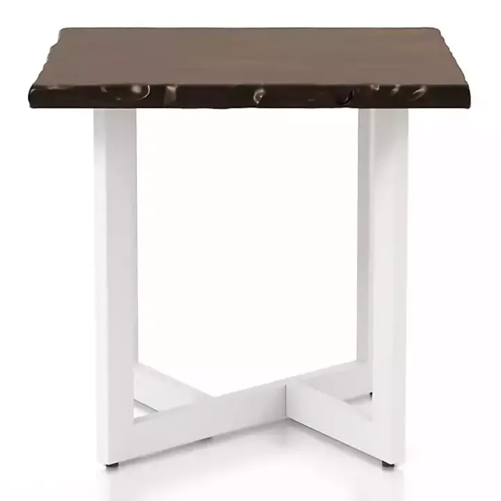 White and Dark Oak Wood Live Edge Accent Table