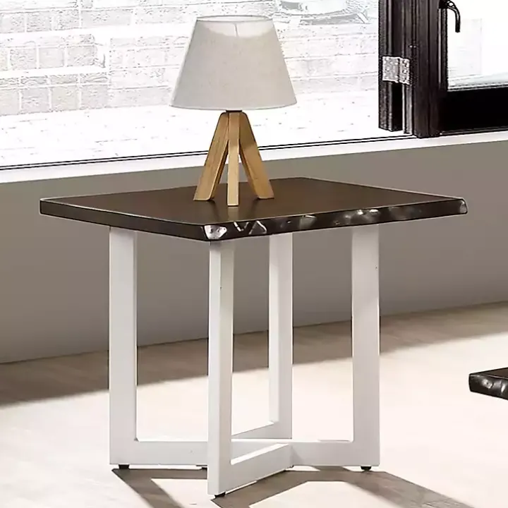 White and Dark Oak Wood Live Edge Accent Table