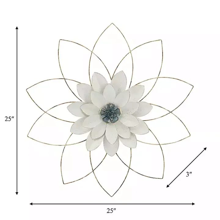 White and Gold Metal Flower Wall Plaque