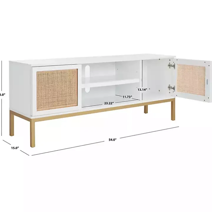 White and Gold Rattan Media Cabinet
