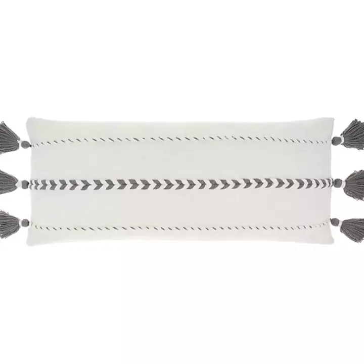 White and Gray Braided Stripe Lumbar Pillow