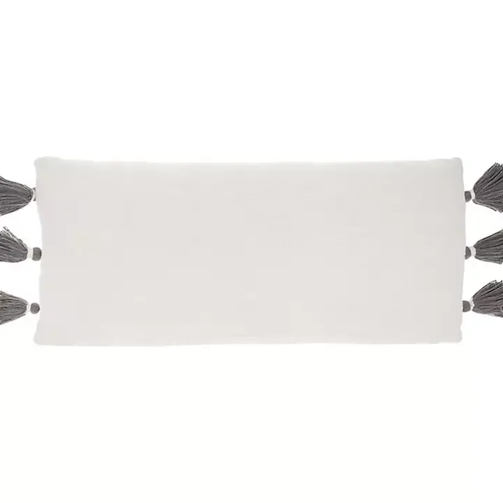 White and Gray Braided Stripe Lumbar Pillow