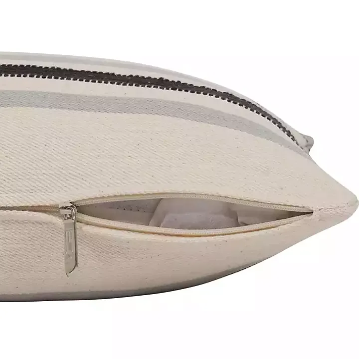 White and Gray Striped Pillow