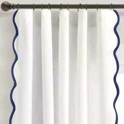 White and Navy Scalloped Curtain Panel Set, 84 in.