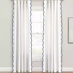 White and Navy Scalloped Curtain Panel Set, 84 in.