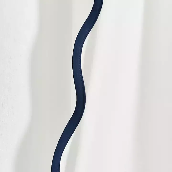 White and Navy Scalloped Curtain Panel Set, 84 in.