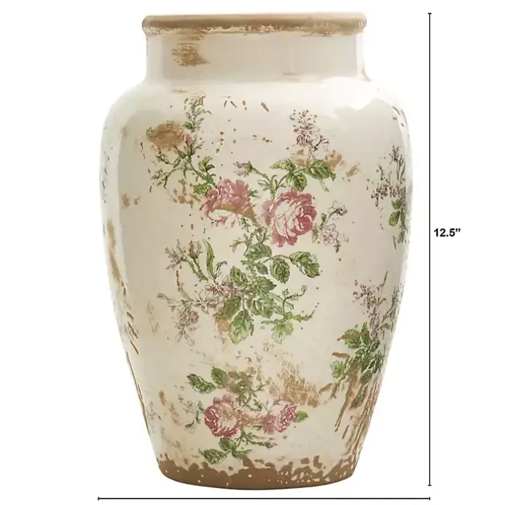 White and Pink Floral Ceramic Vase