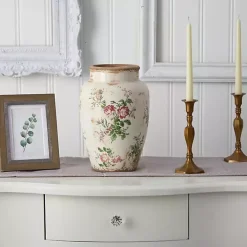 White and Pink Floral Ceramic Vase