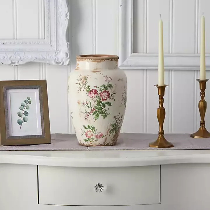 White and Pink Floral Ceramic Vase