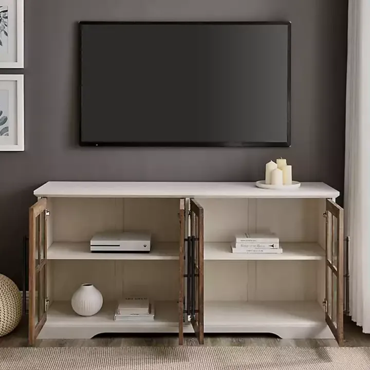 White and Rustic Oak Glass Door TV Stand
