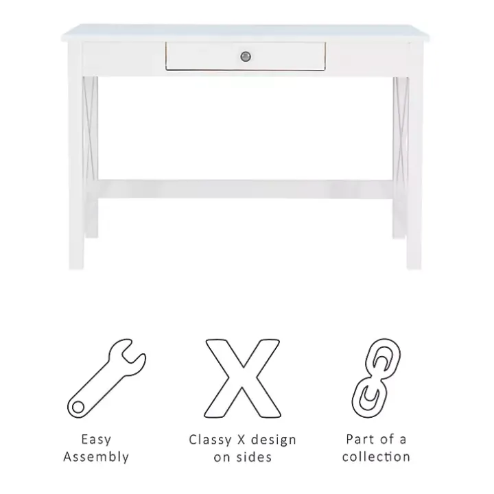 White Antique Pine X Frame Desk