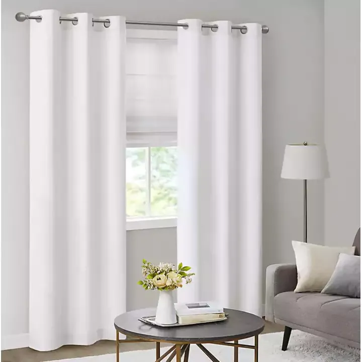White Basketweave Curtain Panel Set, 84 in